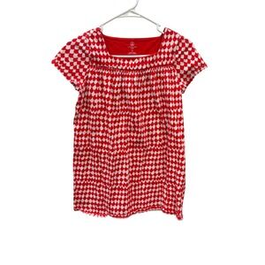 Lands End Kids Red White Heart Scallop Print Cotton Knit Top Shirt Girls Size 14